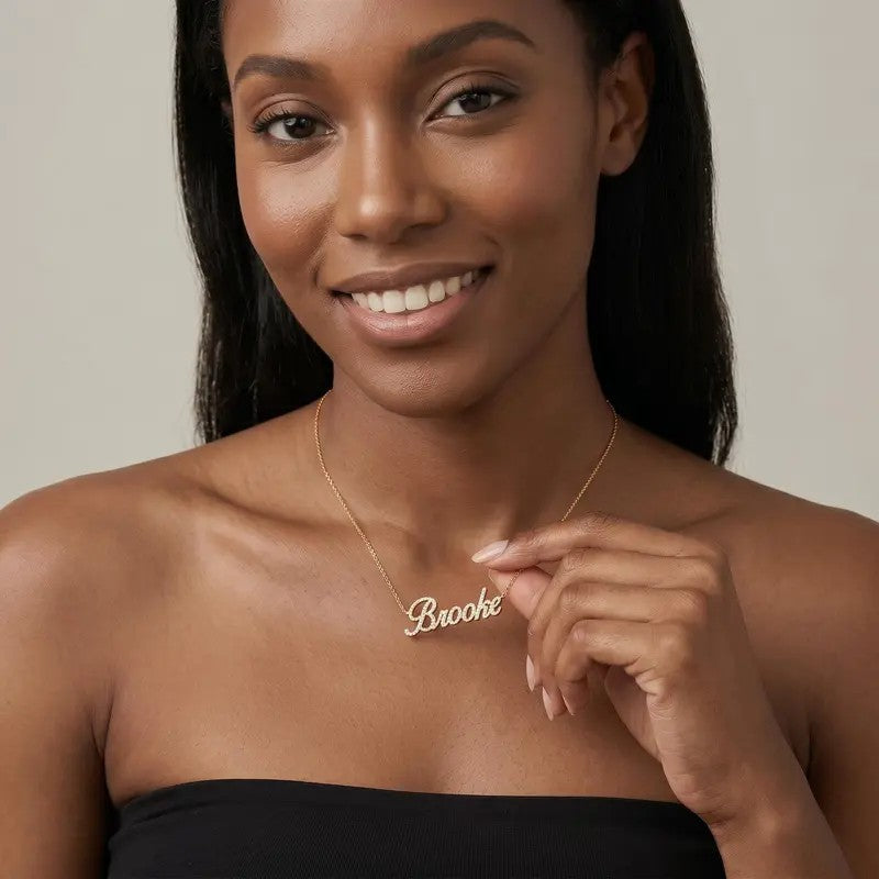 18k Dainty Iced Out Script Name Necklace
