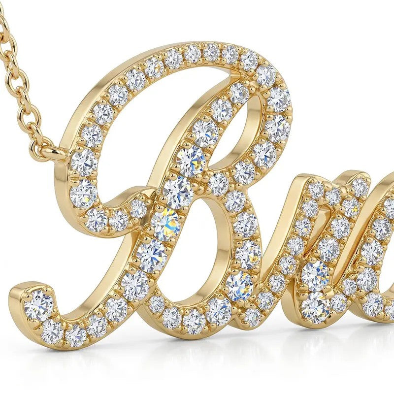 18k Dainty Iced Out Script Name Necklace