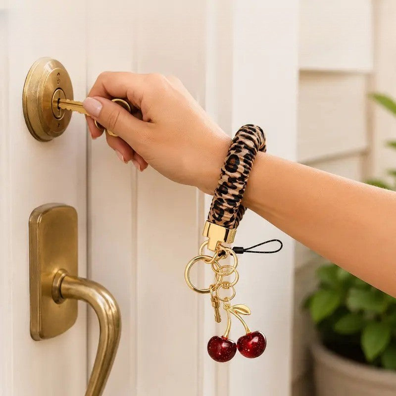 Classy Leopard Print Cherry Keychain