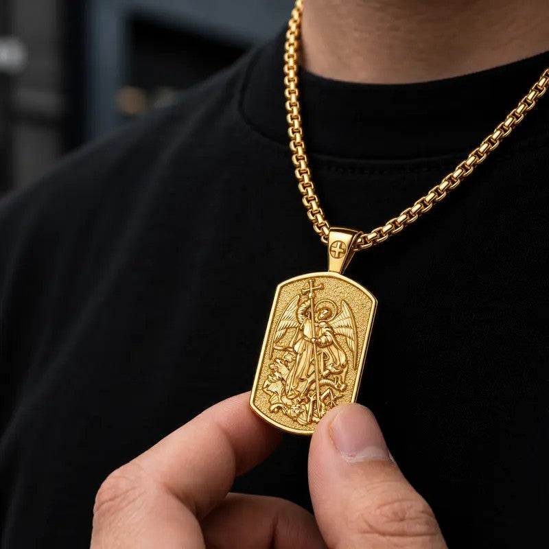Retro Saint Michael Dog Tag Necklace