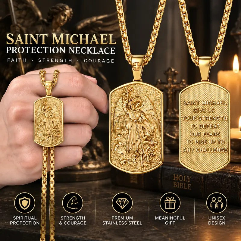Retro Saint Michael Dog Tag Necklace