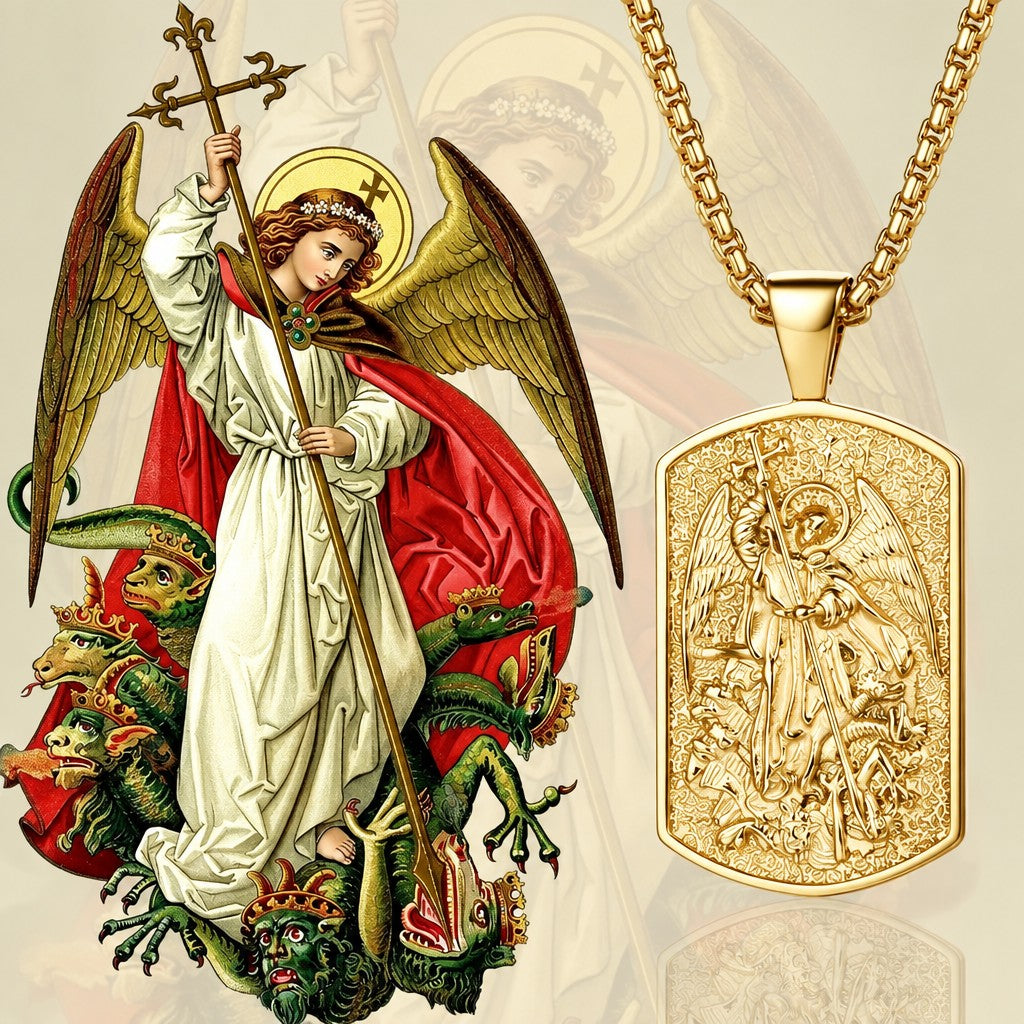 Retro Saint Michael Dog Tag Necklace