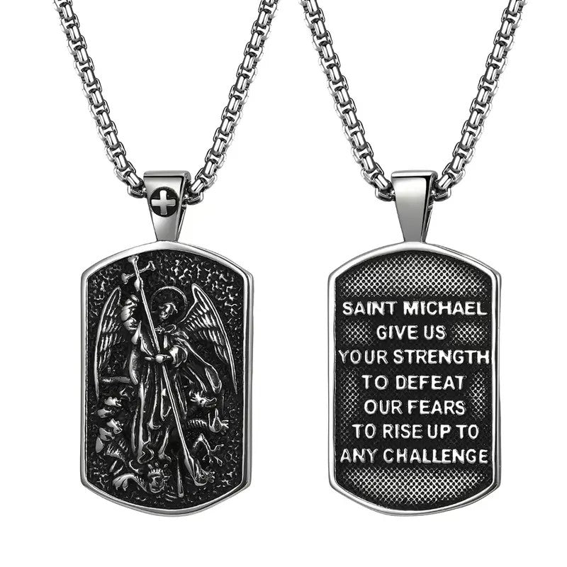 Retro Saint Michael Dog Tag Necklace