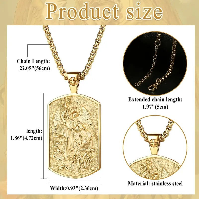 Retro Saint Michael Dog Tag Necklace