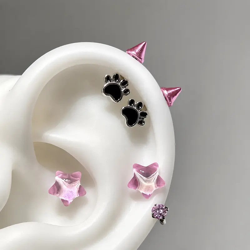 6pc Y2K Angel Wing & Paw Stud Earring Set