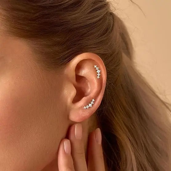 14k Dainty Zircon Row Flat Back Earring