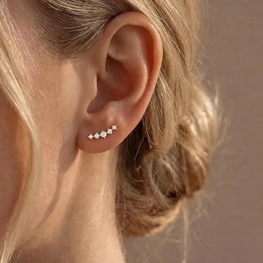 14k Dainty Zircon Row Flat Back Earring