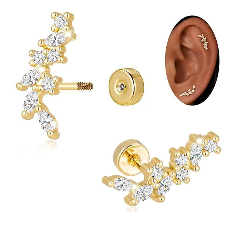 14k Dainty Zircon Row Flat Back Earring