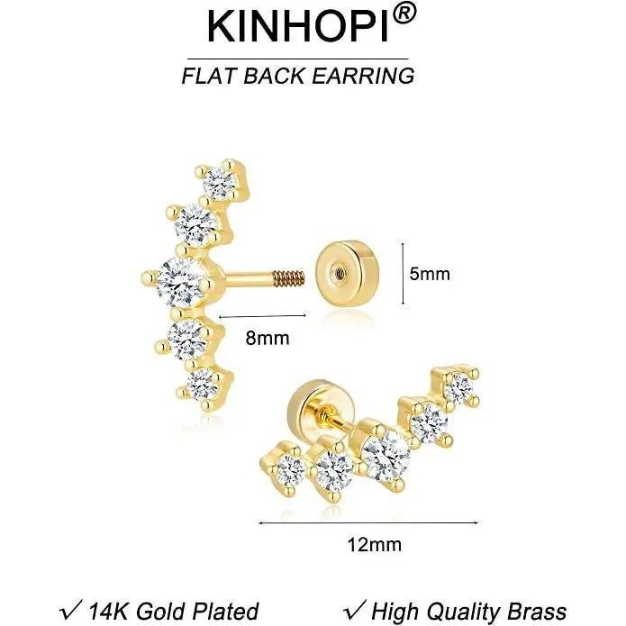 14k Dainty Zircon Row Flat Back Earring