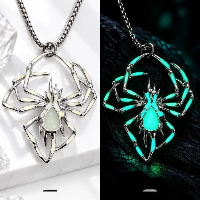 Gothic Blue Glow Spider Necklace