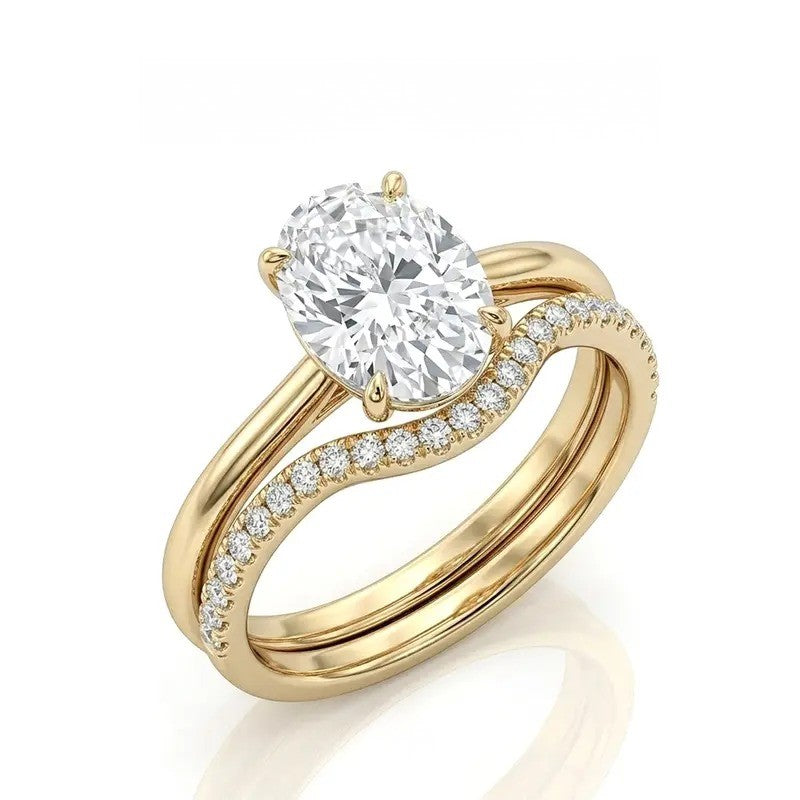 Classy Oval Solitaire Curved Band Ring Set