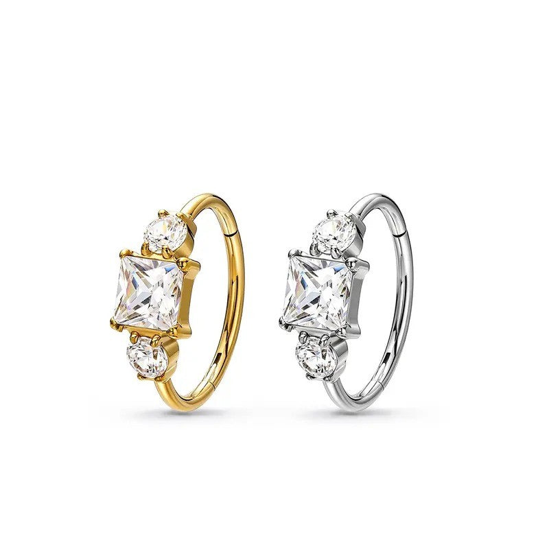 Dainty Princess Cut CZ Hinged Nose Ring