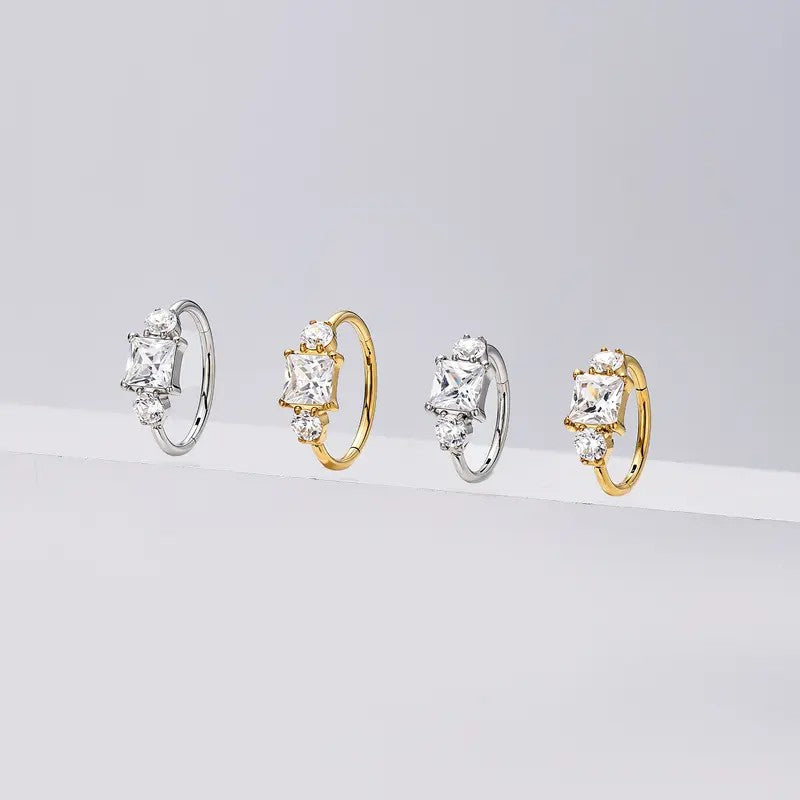 Dainty Princess Cut CZ Hinged Nose Ring