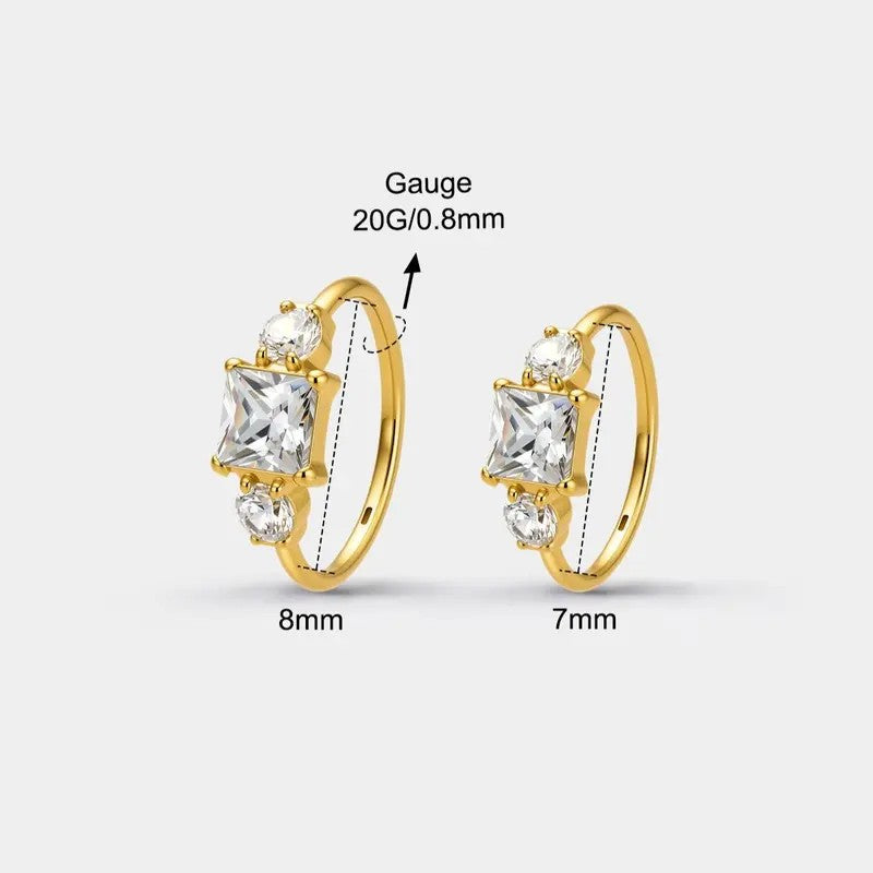 Dainty Princess Cut CZ Hinged Nose Ring