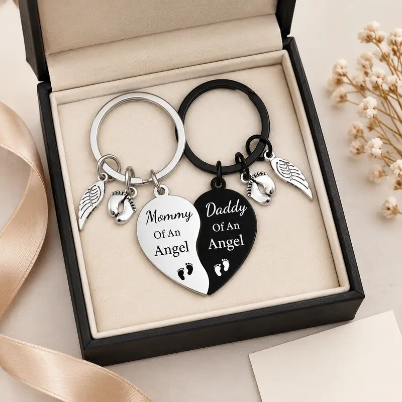 2pc Romantic Angel Wing Heart Keychain Set