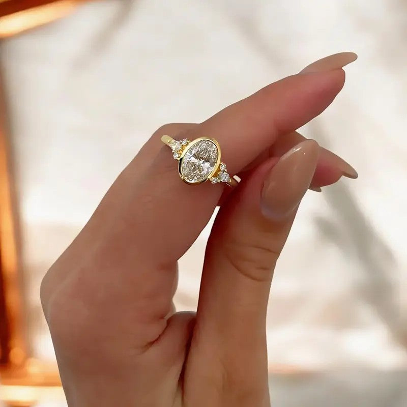 Elegant Oval Zircon Cluster Ring