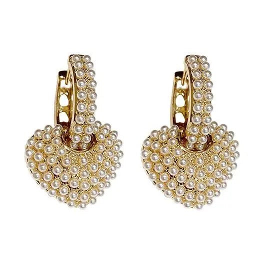 Classy Faux Pearl Heart Huggie Earrings
