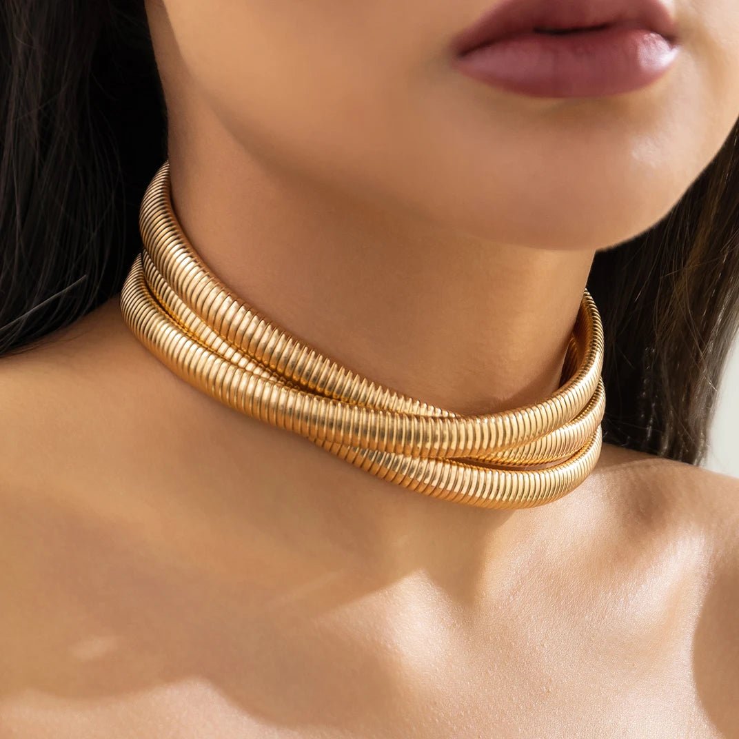 Triple Layer Stacked Chunky Choker Necklace - Veinci