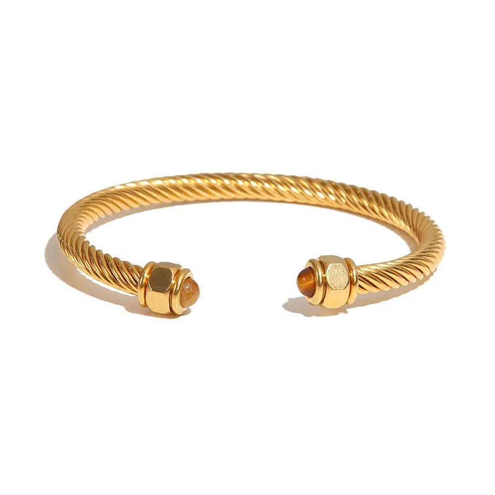 Twisted Gem Stone Ends Bangle Bracelet - Veinci