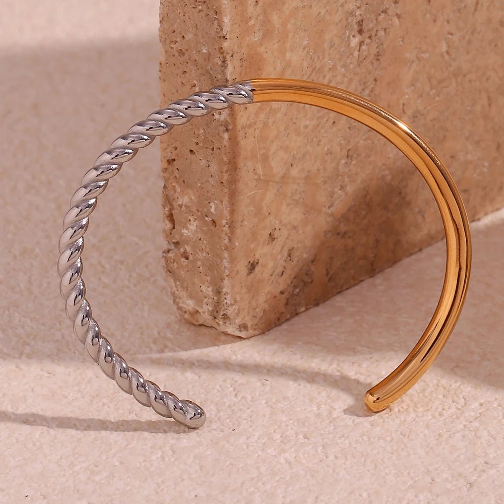 Twisted Half Two Tone Cuff Bracelet - Veinci