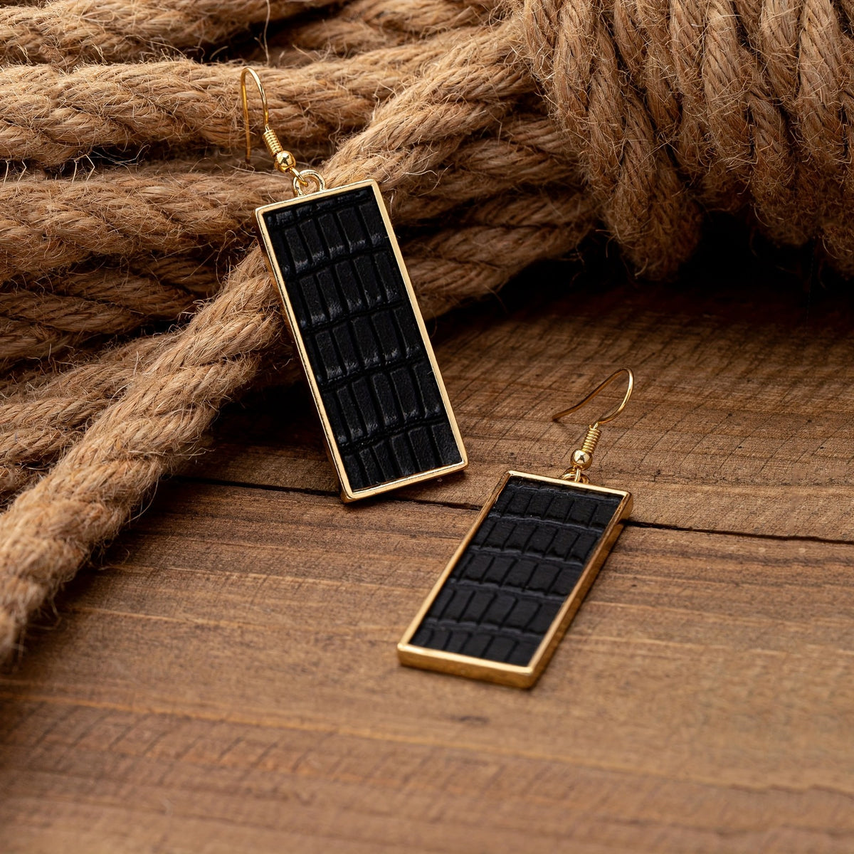 14k Rectangular Leopard Print Drop Earrings