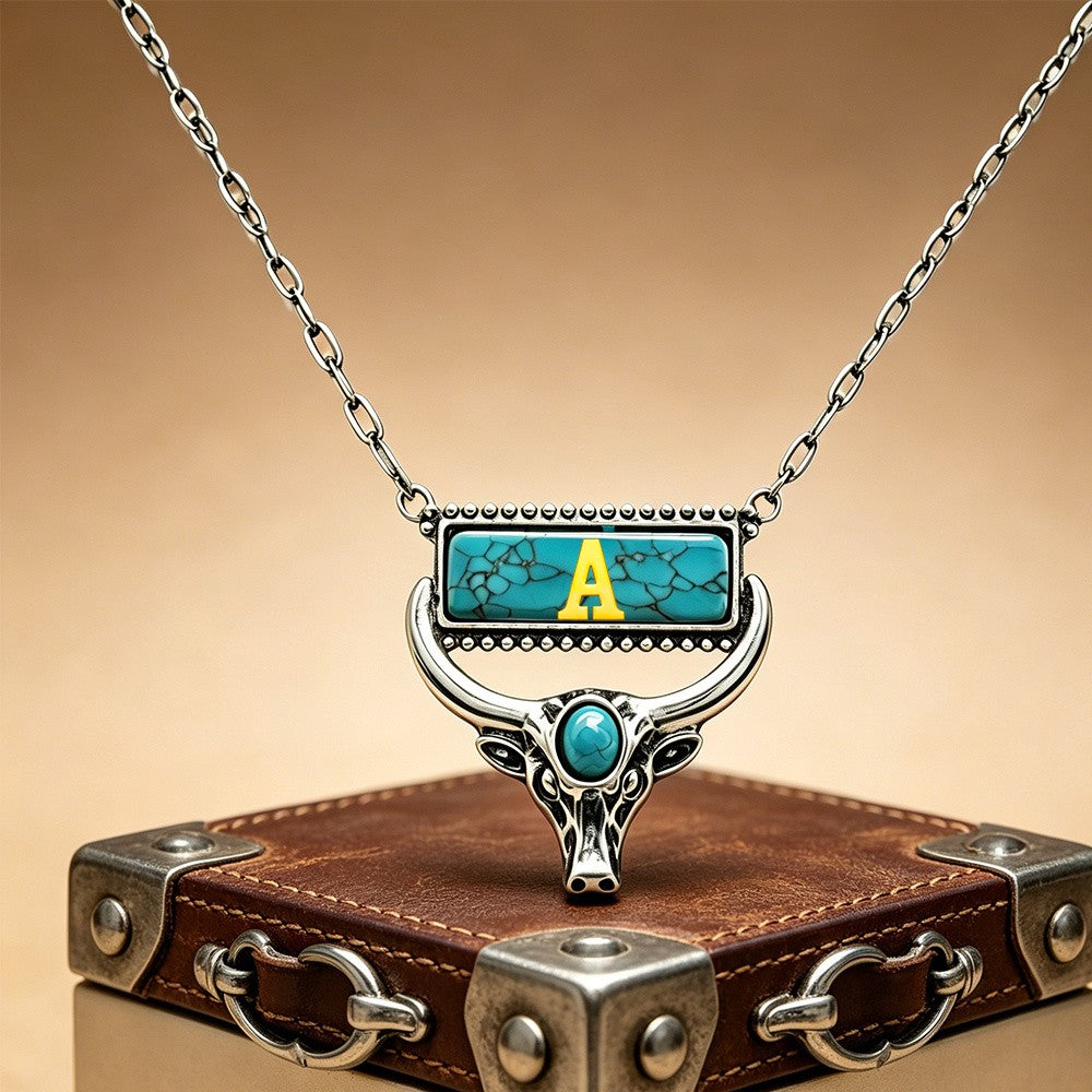 Boho Turquoise Bull Head Initial Necklace