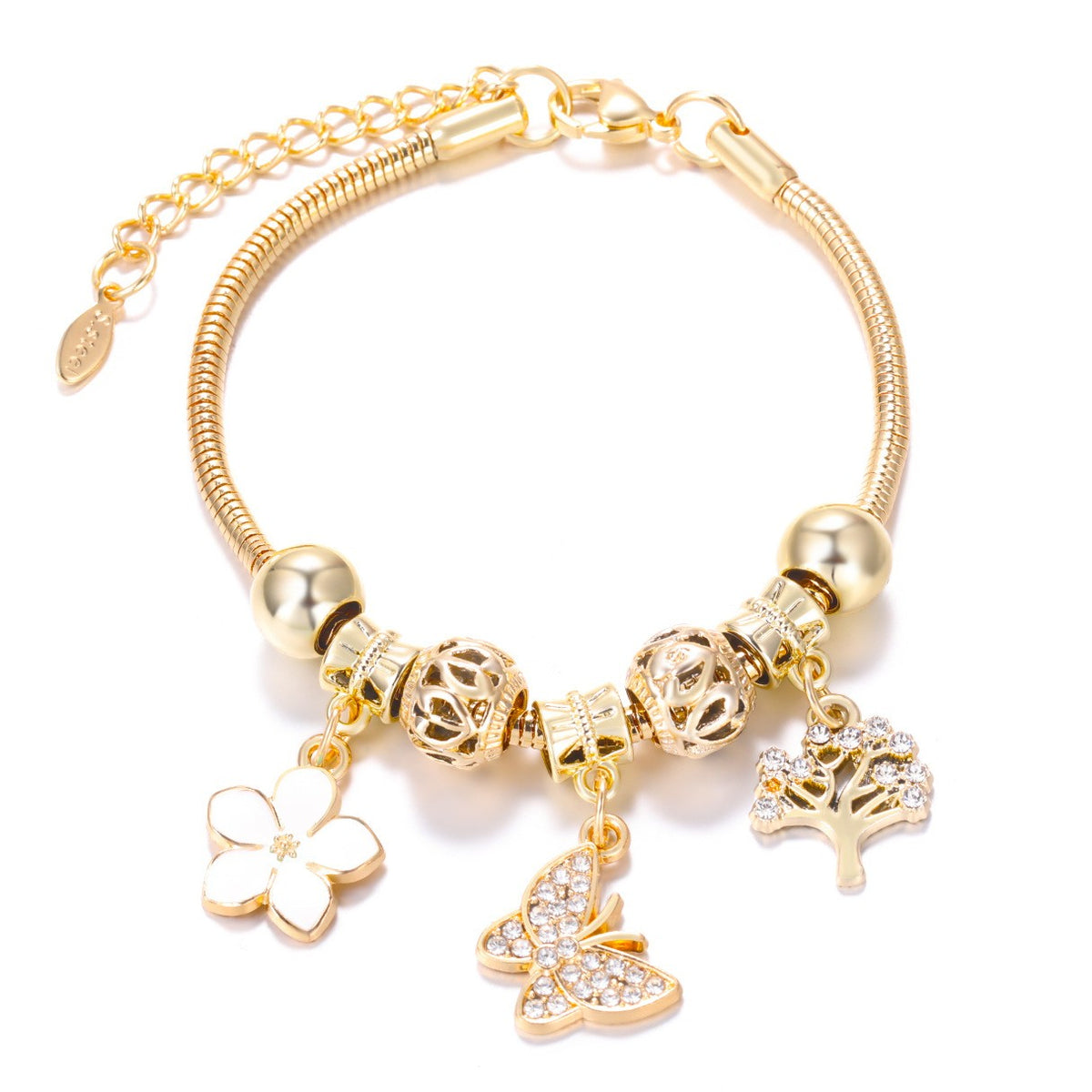 Dainty Fairy Flower Charm Snake Chain Bracelet