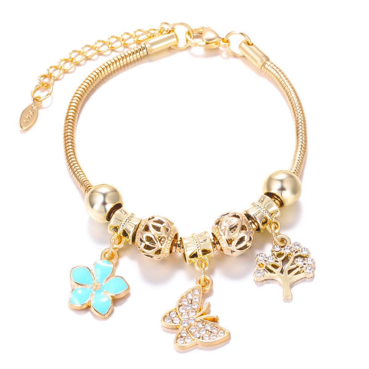 Dainty Fairy Flower Charm Snake Chain Bracelet