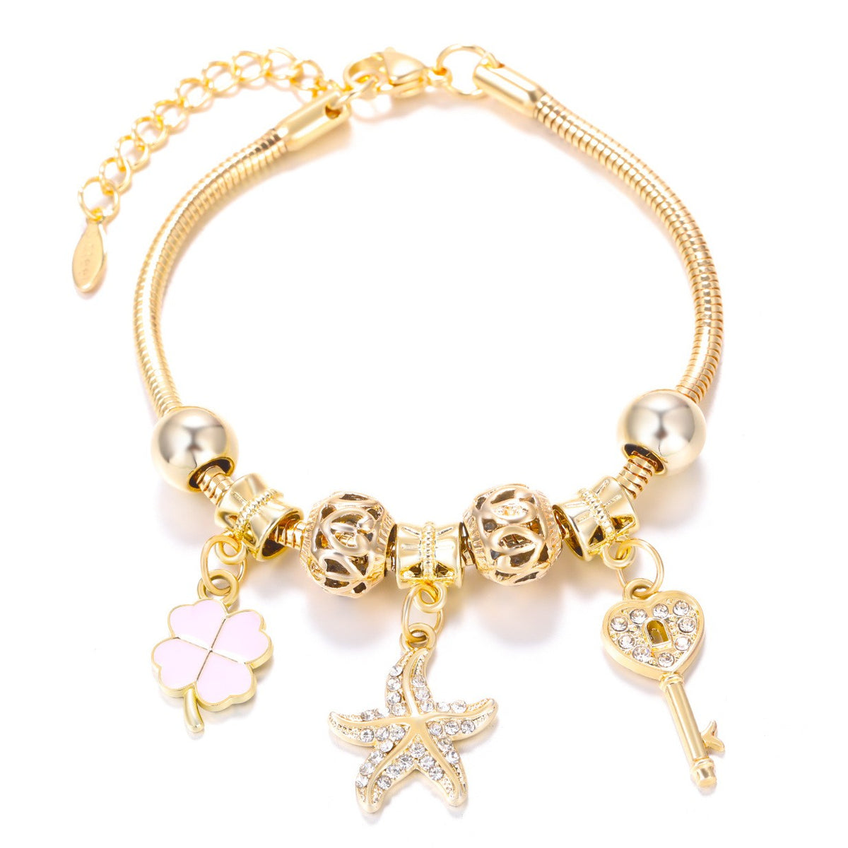 Dainty Fairy Flower Charm Snake Chain Bracelet