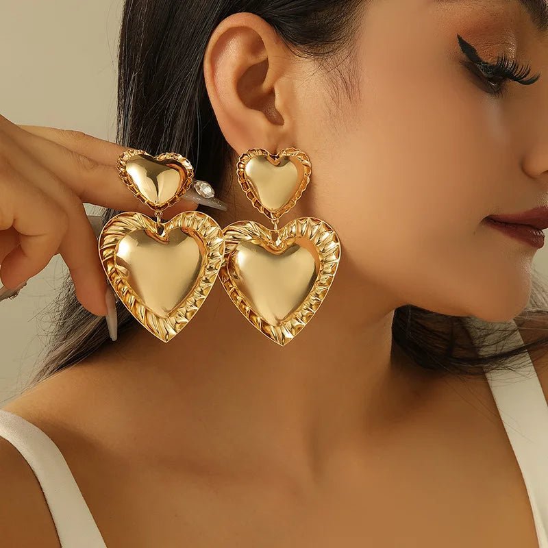 Vintage Inspired Classy Double Heart Earrings - Veinci
