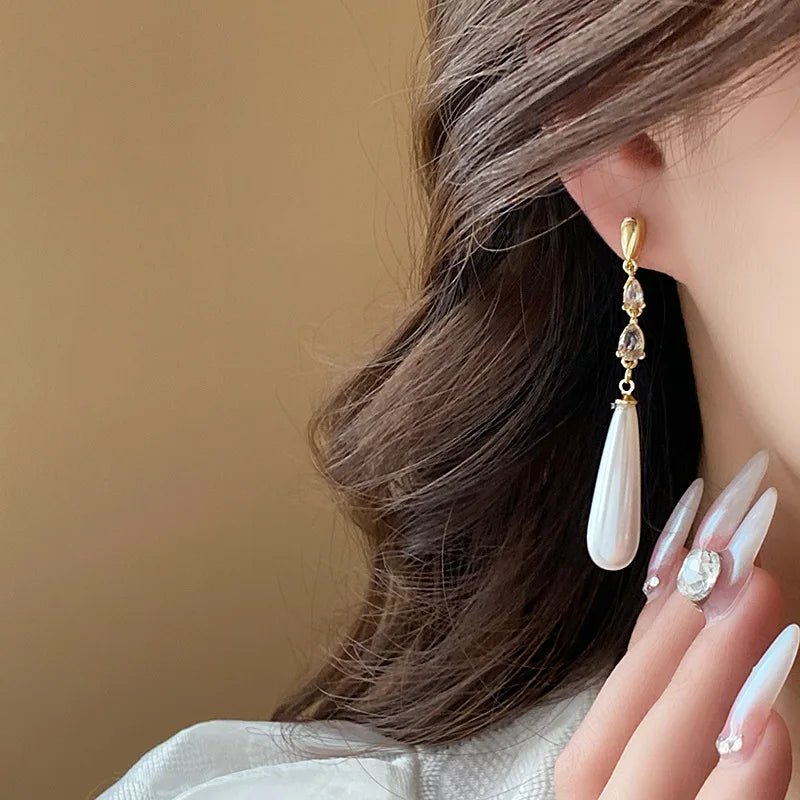 Water Drop Pearl Diamond Earrings - Veinci