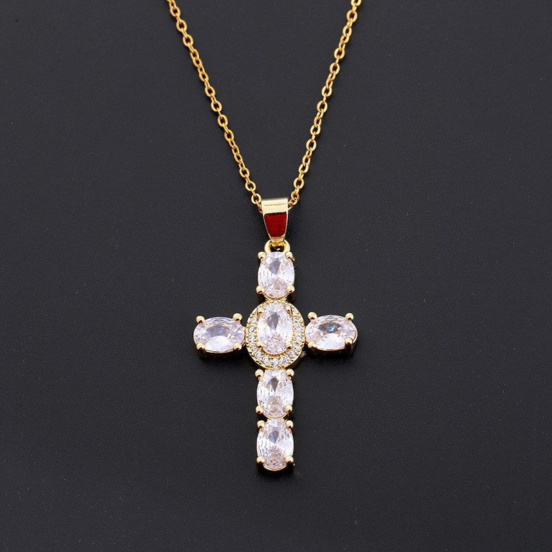Dainty Colorful Gem Set Cross Necklace