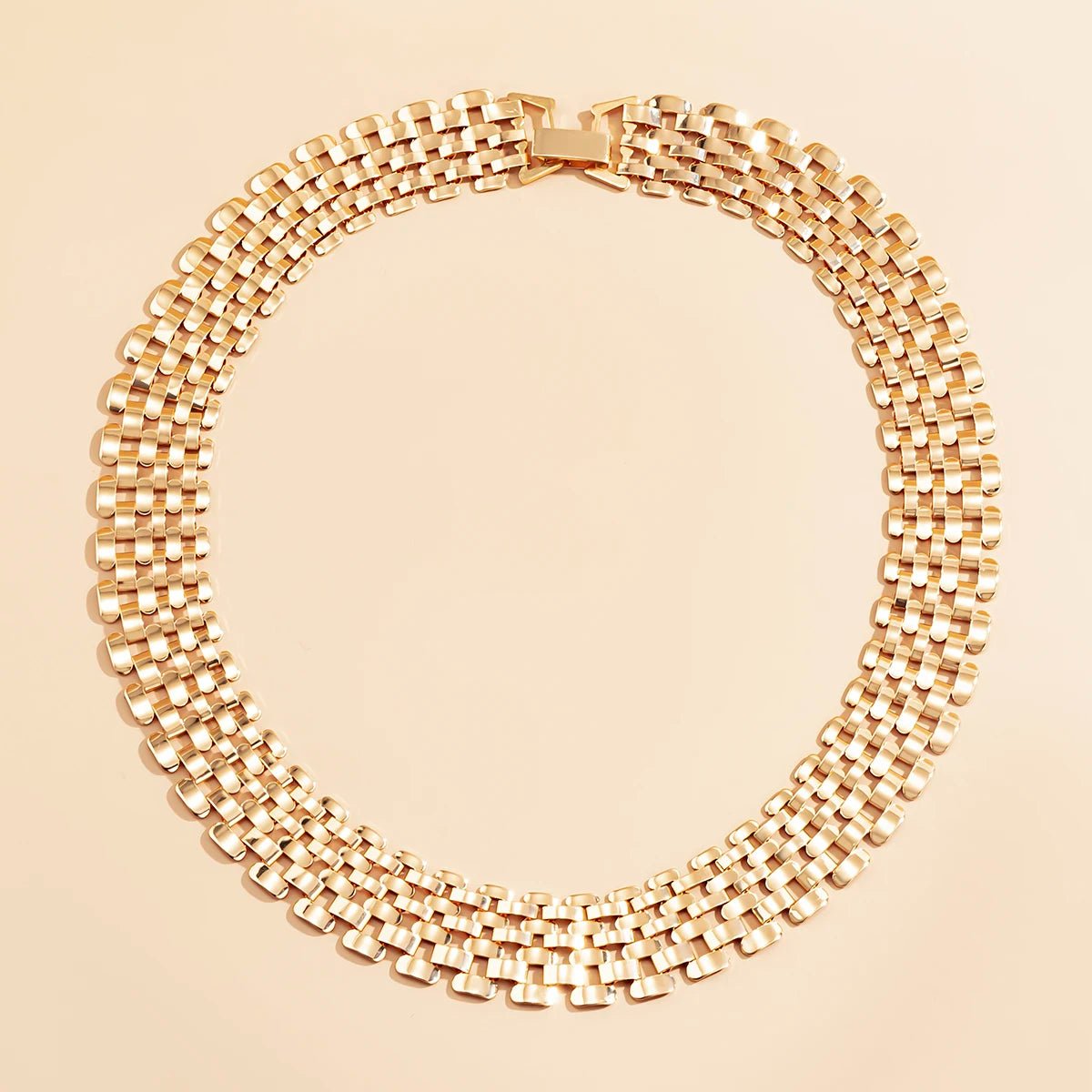 Wide Flow Flat Chain Choker Necklace - Veinci