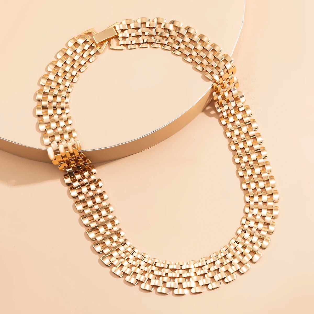 Wide Flow Flat Chain Choker Necklace - Veinci