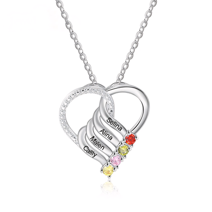 Personalized Name & Birthstone Heart Striped Pendant Necklace