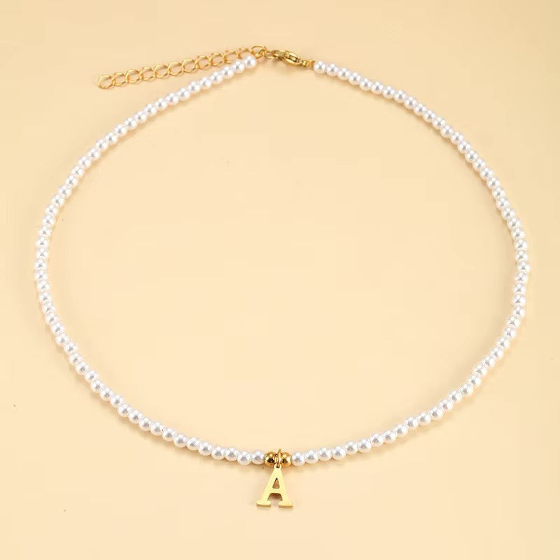 Elegant Gold Accented Pearl Letter Initial Necklace