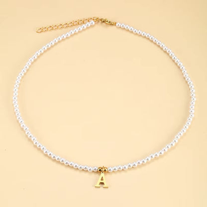 Elegant Gold Accented Pearl Letter Initial Necklace