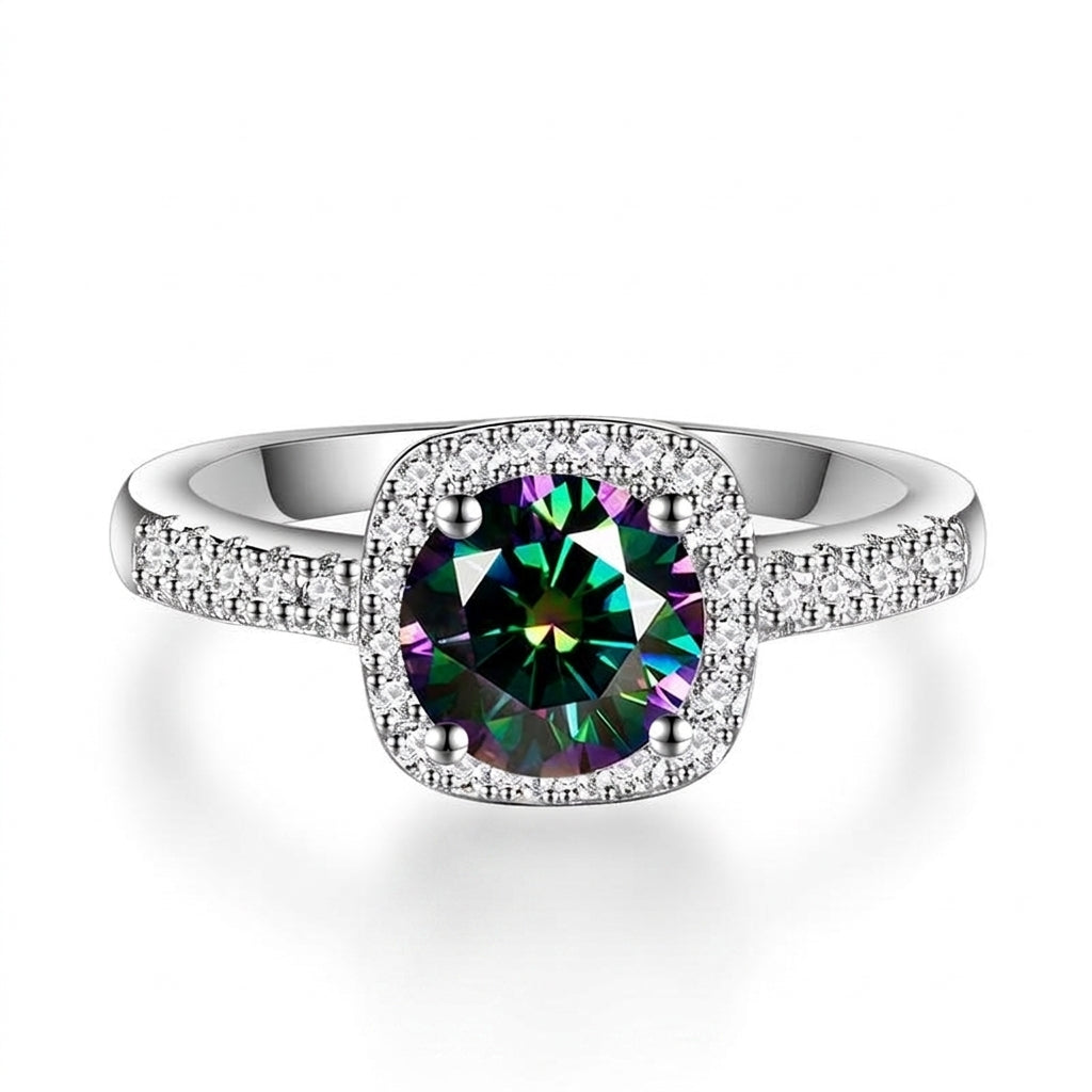 Peacock Blue Square Halo Ring