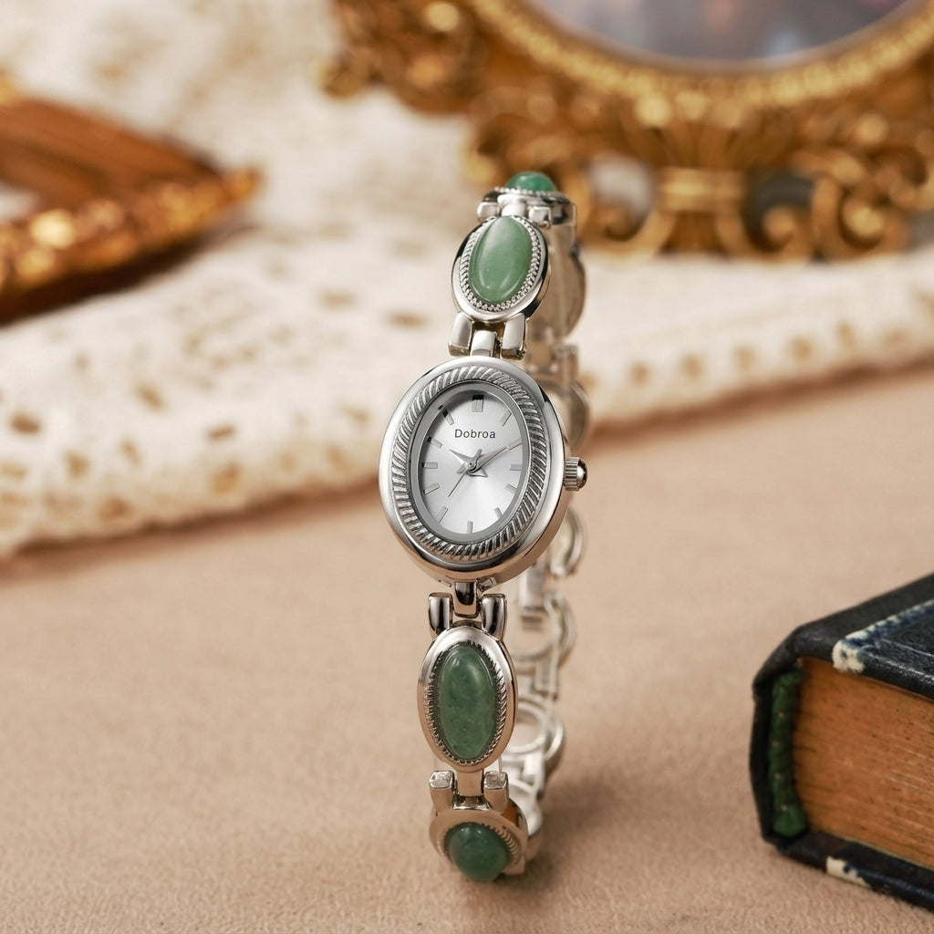 Feminine Oval Jade Band Watch
