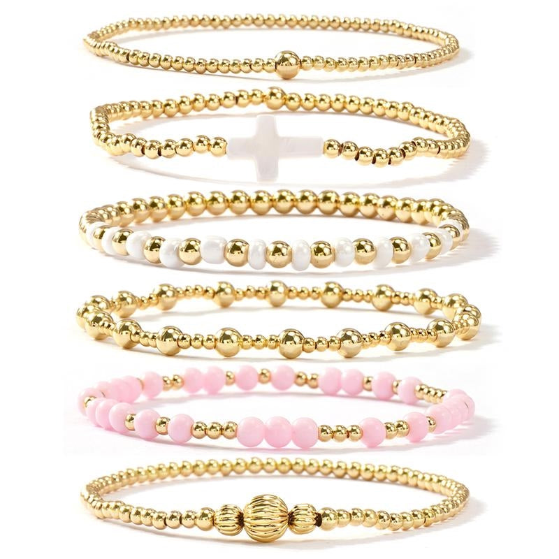 14k 6pc Beaded Bracelet Stack