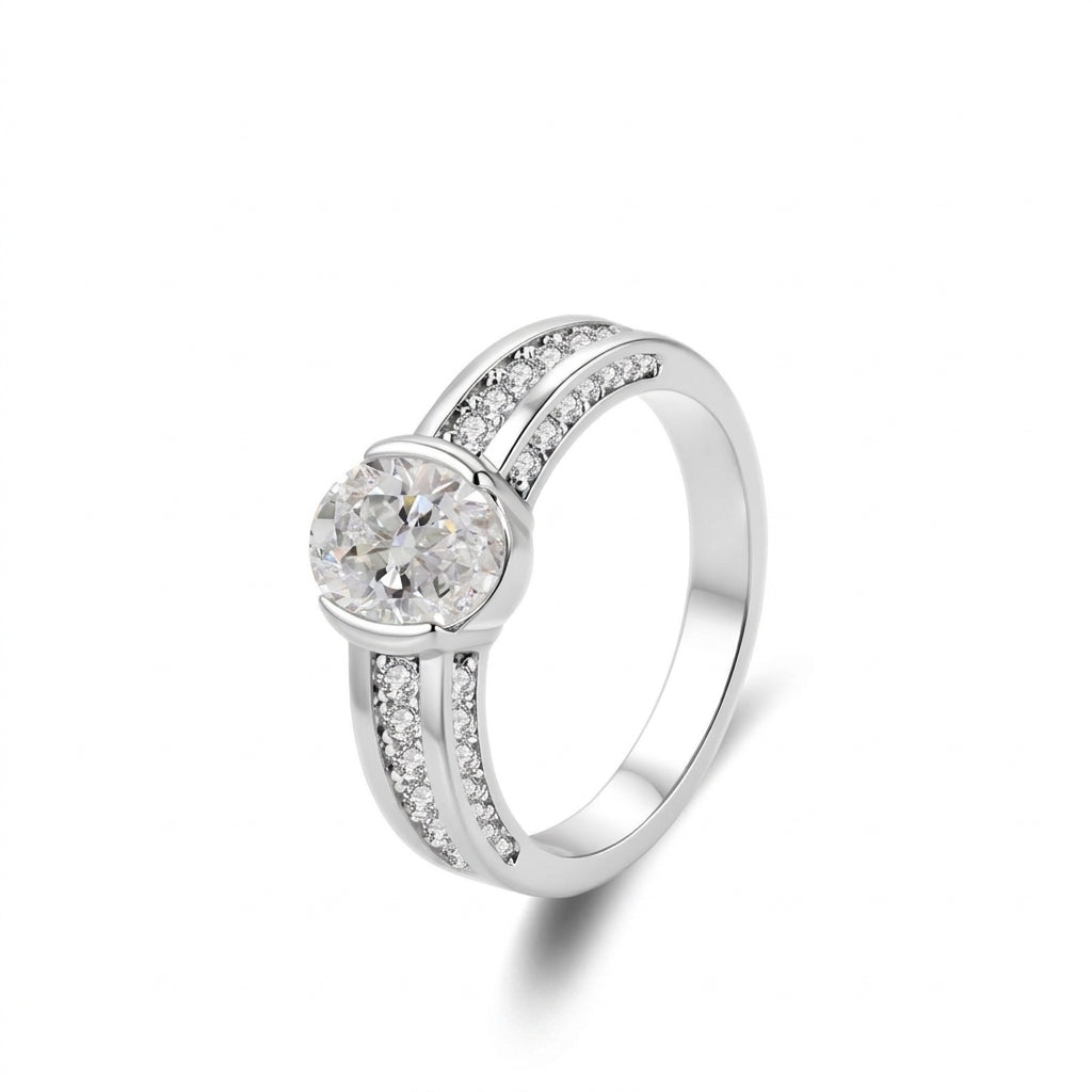 Oval Set Diamond Accented Band Ring