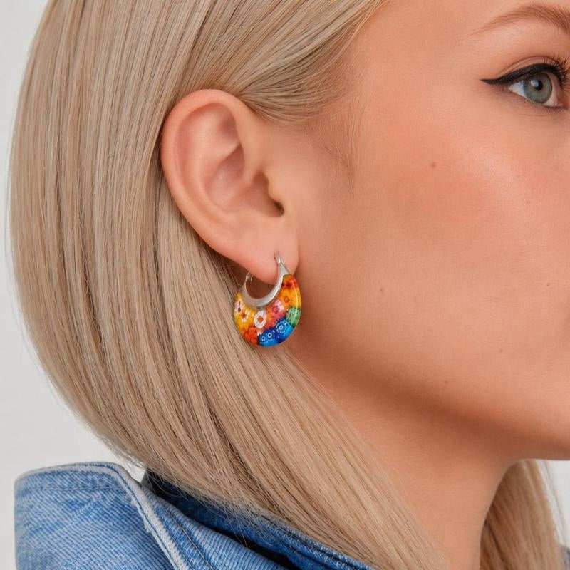 Murano Inspired Crescent Moon Earrings