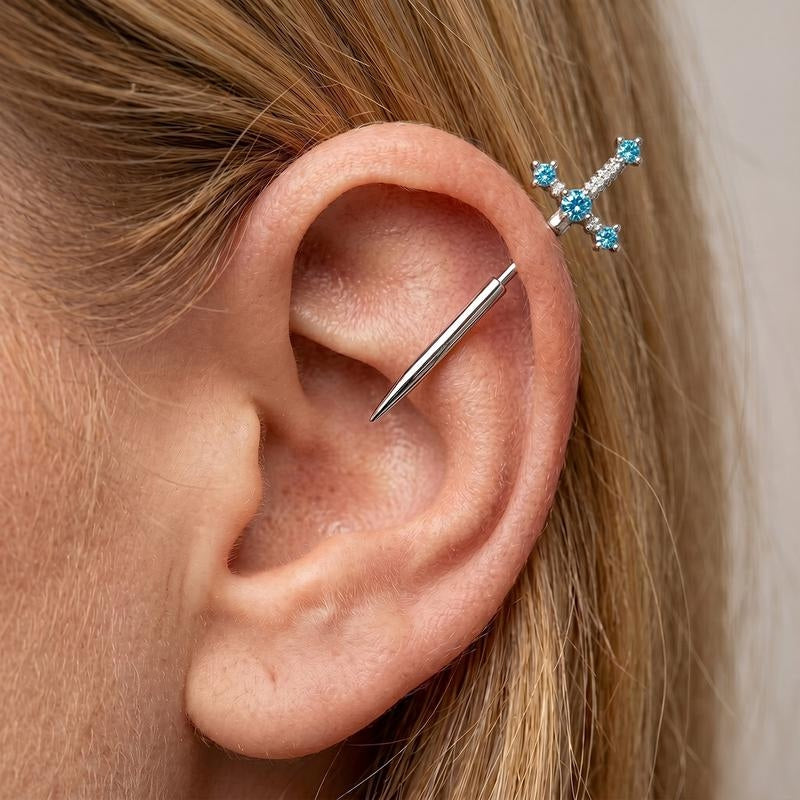 16G Dagger Cross Helix Piercing Earring