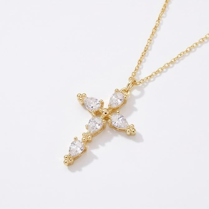 14k Pear Cut Cross Necklace
