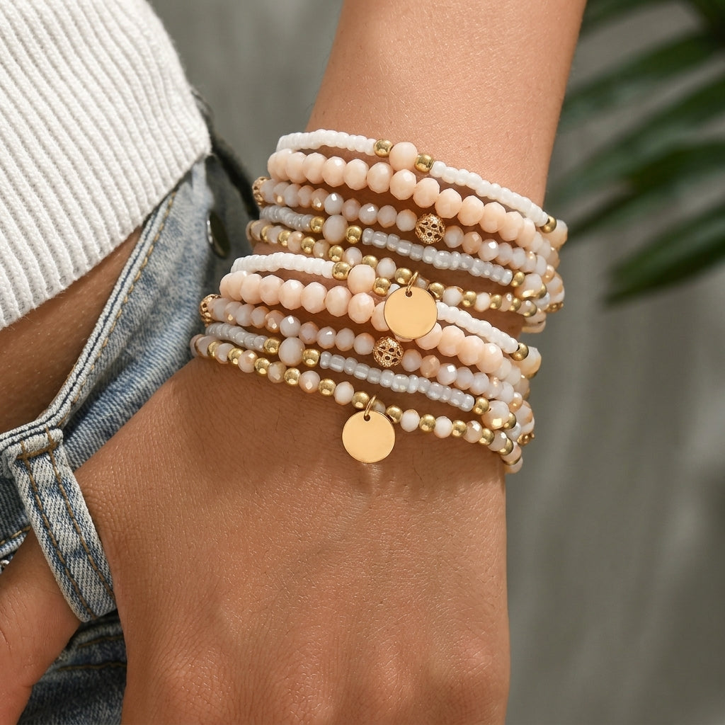 10pc Boho Glass Bead Bracelet Set