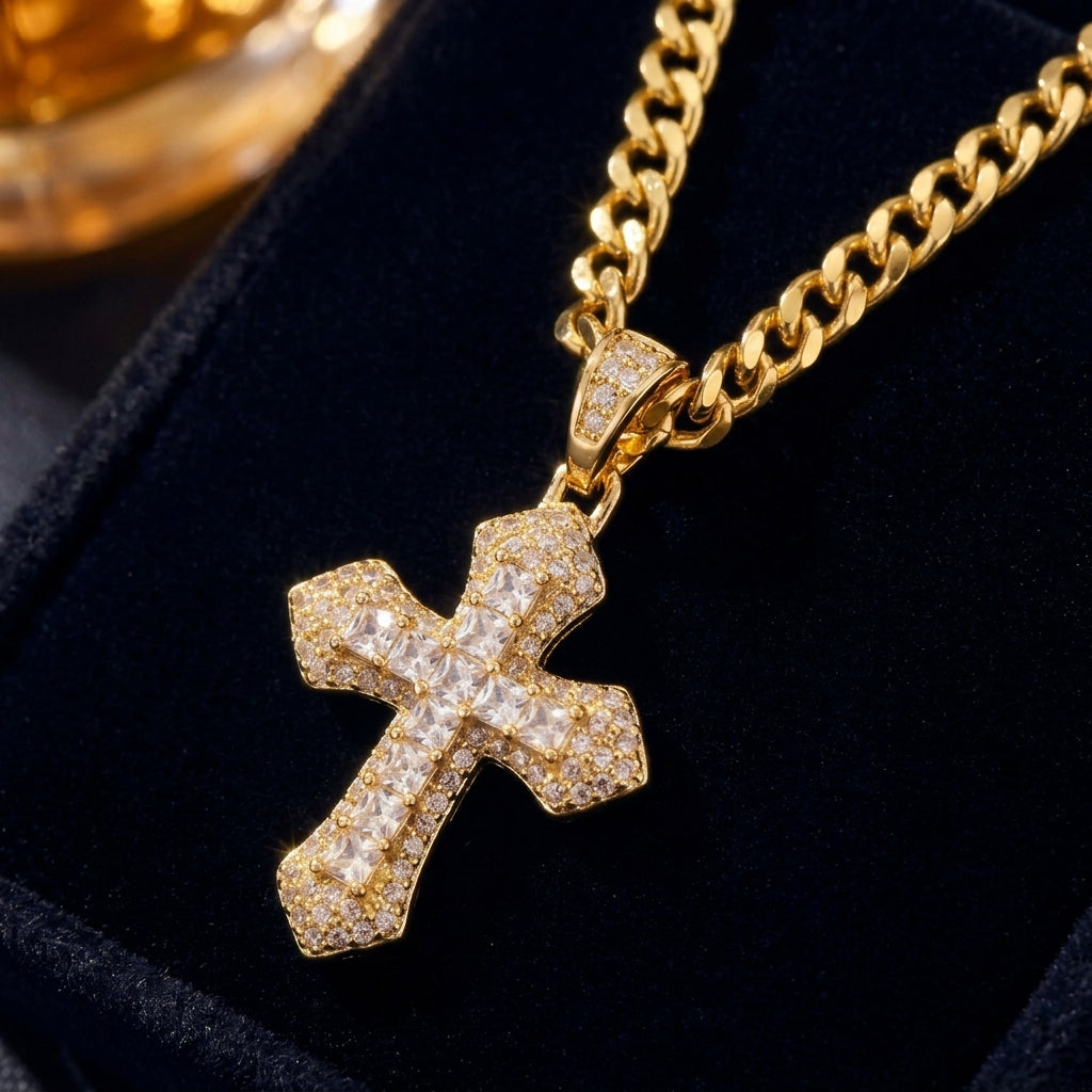 14k Chunky Cuban Cross Necklace