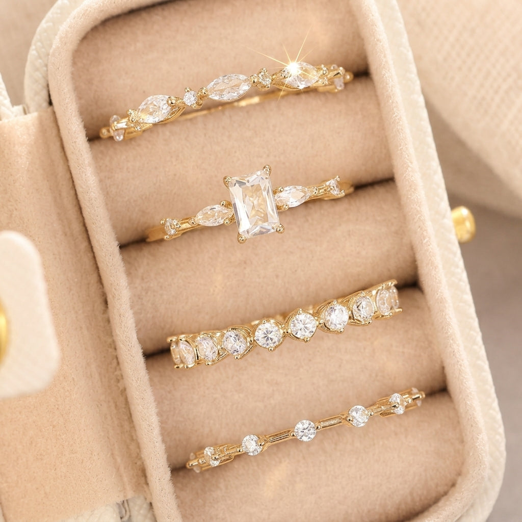 4pc Elegant Dainty Ring Set