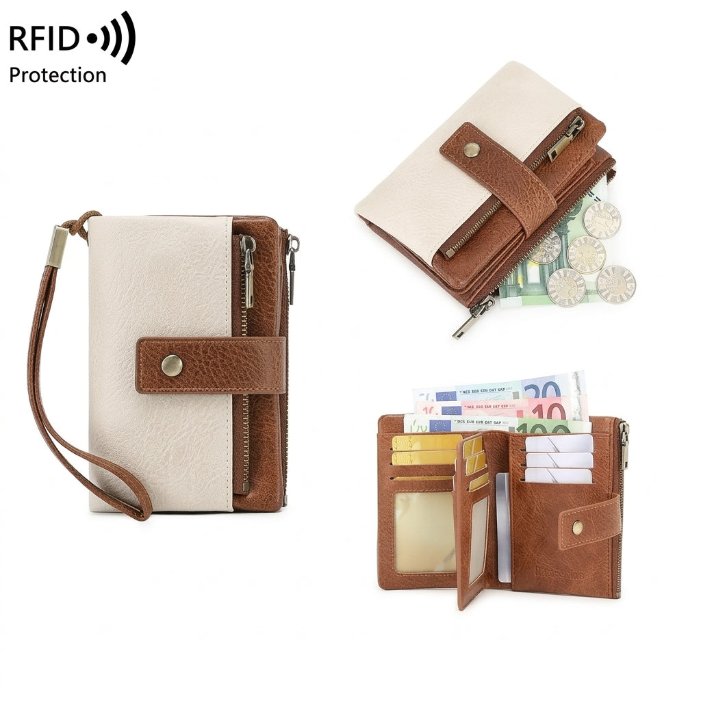 RFID Blocking Elegant Zipper Buttoned Wallet
