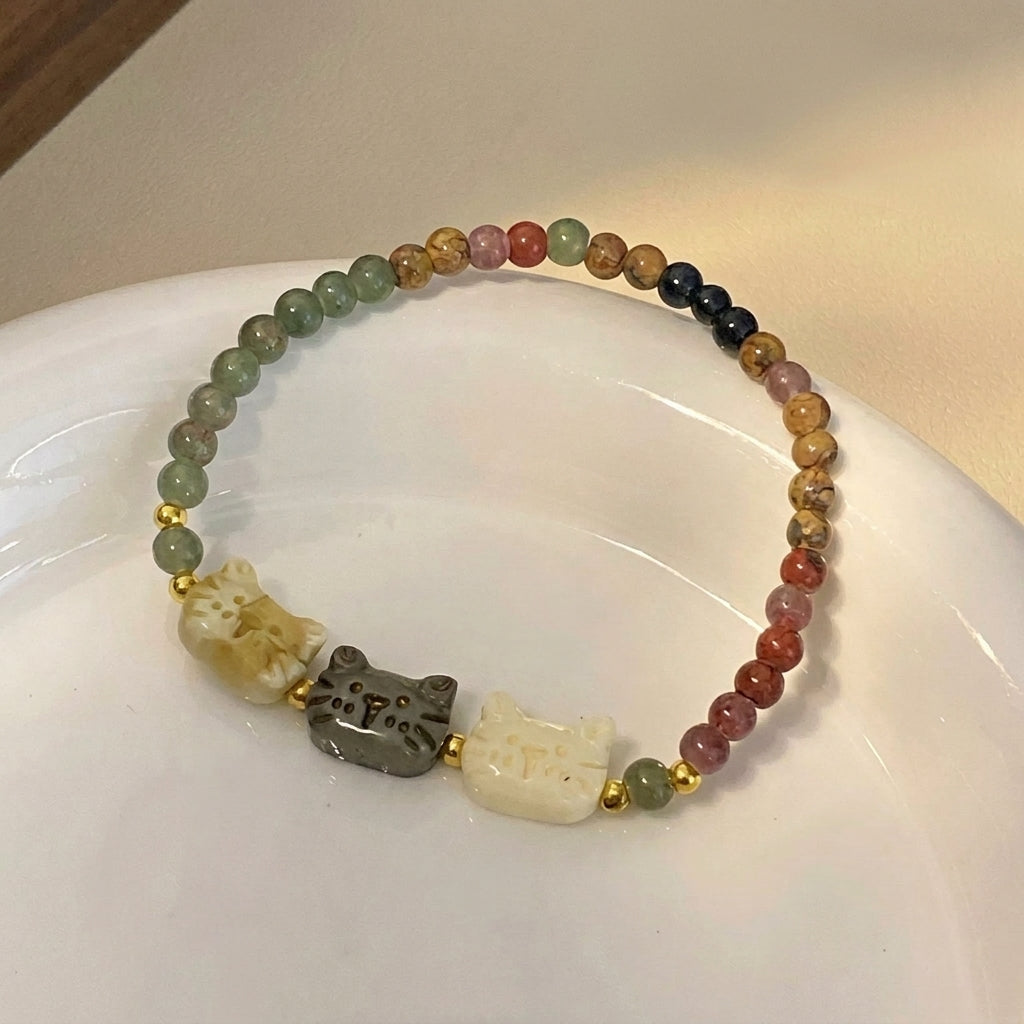 Trio Cat Face Beaded Bracelet