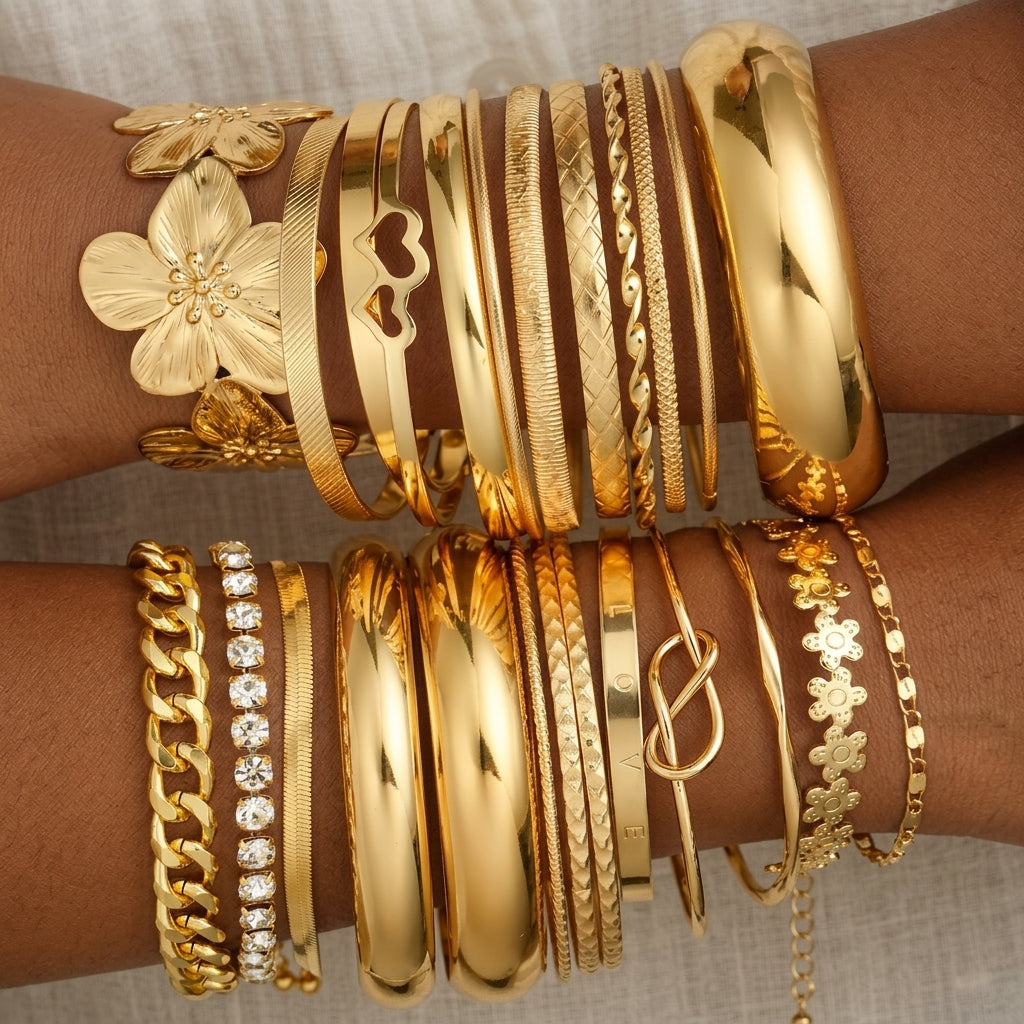 25pc Boho Golden Bangle Set